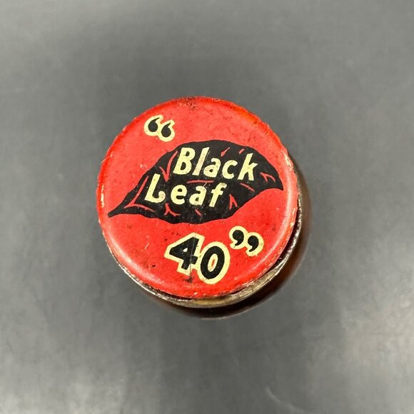 Vintage Advertising Mid Century Red Black Leaf EMPTY Glass Bottle Decor - Picture 5 of 8
